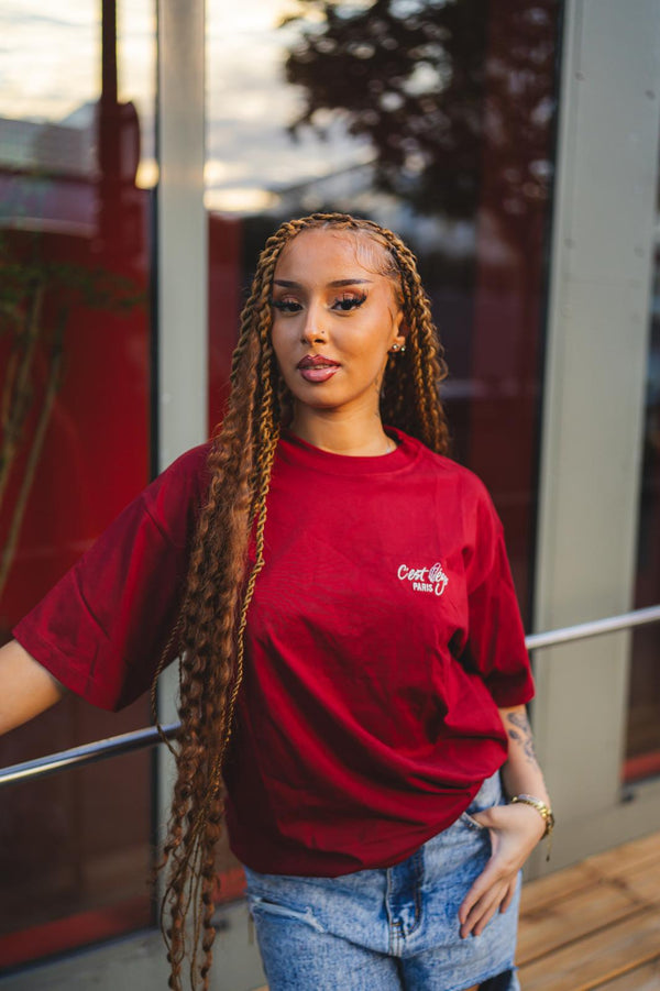 T-Shirt CLP Rouge Bordeaux Unisexe Logo Blanc