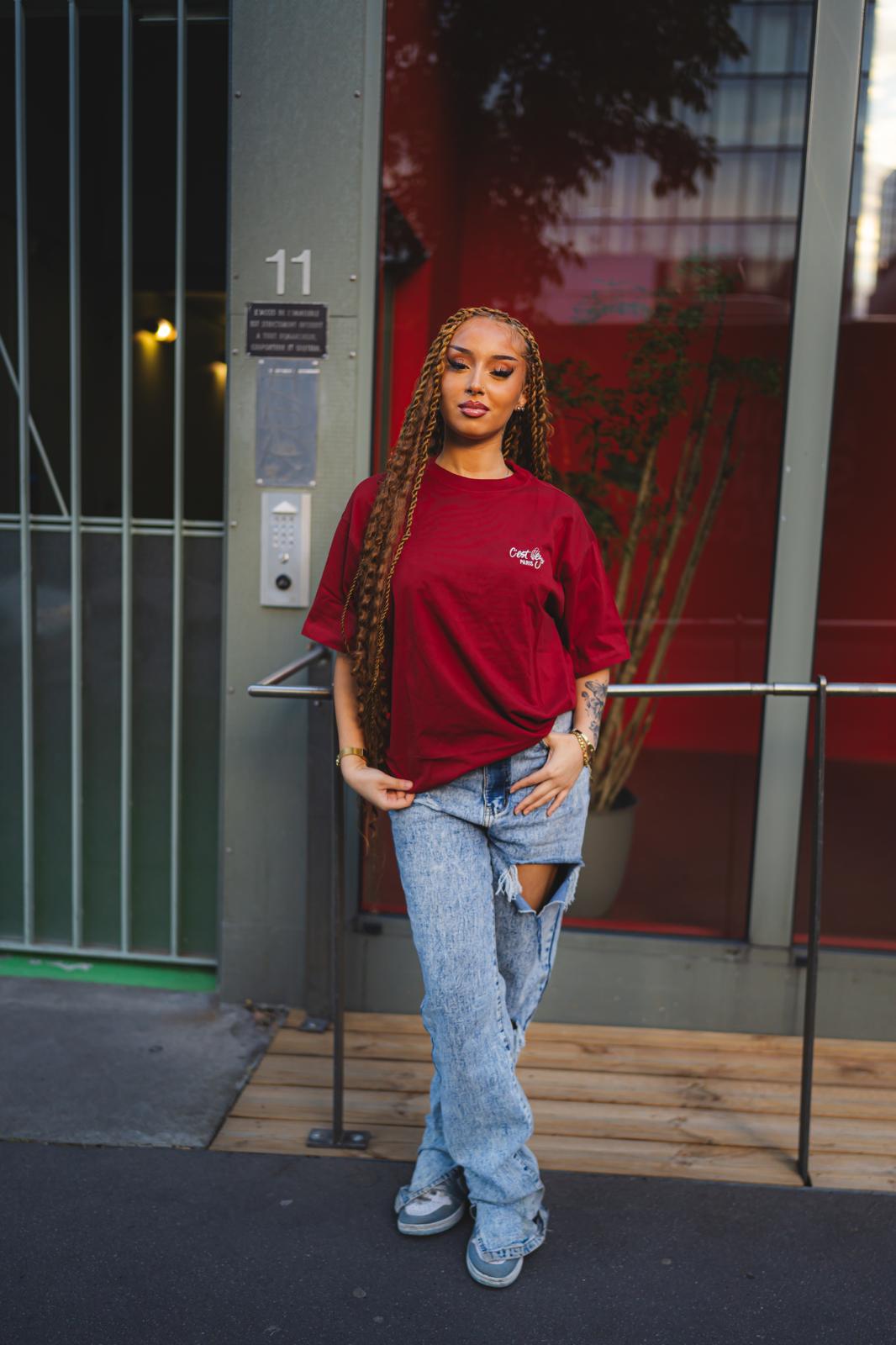 T-Shirt CLP Rouge Bordeaux Unisexe Logo Blanc