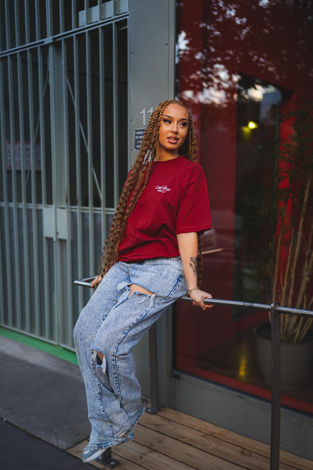 T-Shirt CLP Rouge Bordeaux Unisexe Logo Blanc