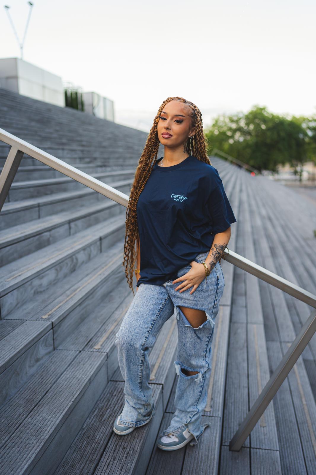 T-Shirt CLP Bleu Nuit Unisexe Logo Bleu Ciel