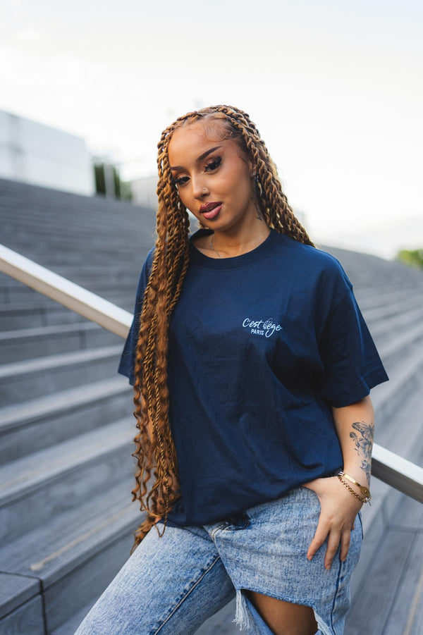 T-Shirt CLP Bleu Nuit Unisexe Logo Bleu Ciel